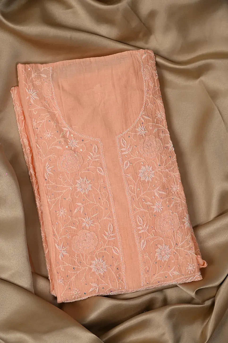 Mul Chanderi Anarkali - Orange 2 - Lucknawi Chikankari