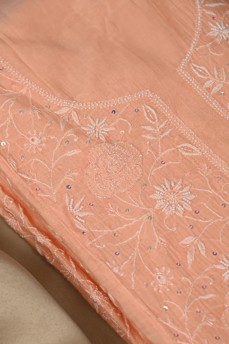 Mul Chanderi Anarkali - Orange 2 - Lucknawi Chikankari