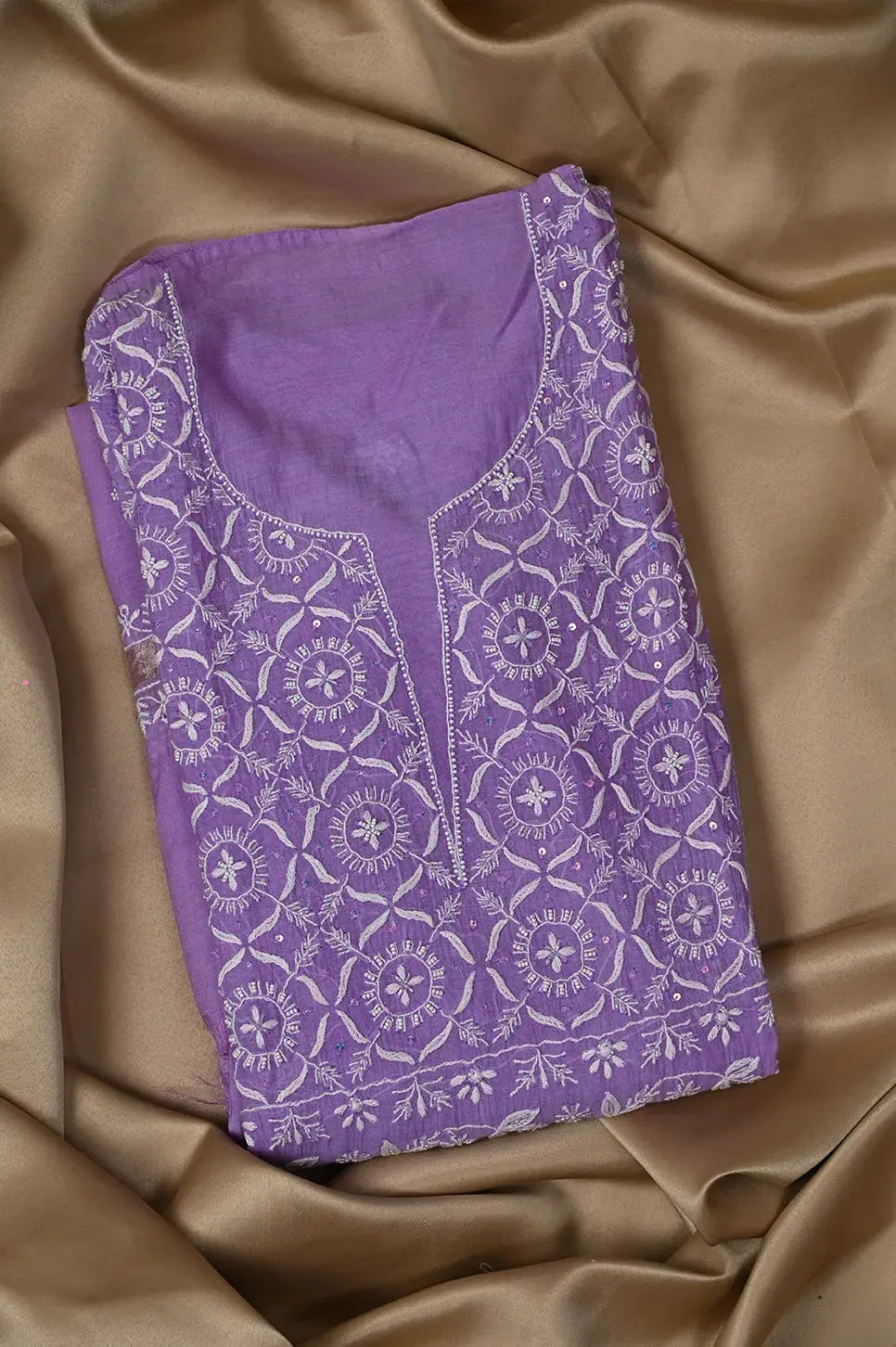 Mul Chanderi Anarkali - Purple - Lucknawi Chikankari