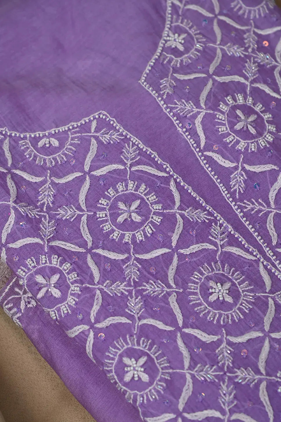 Mul Chanderi Anarkali - Purple - Lucknawi Chikankari