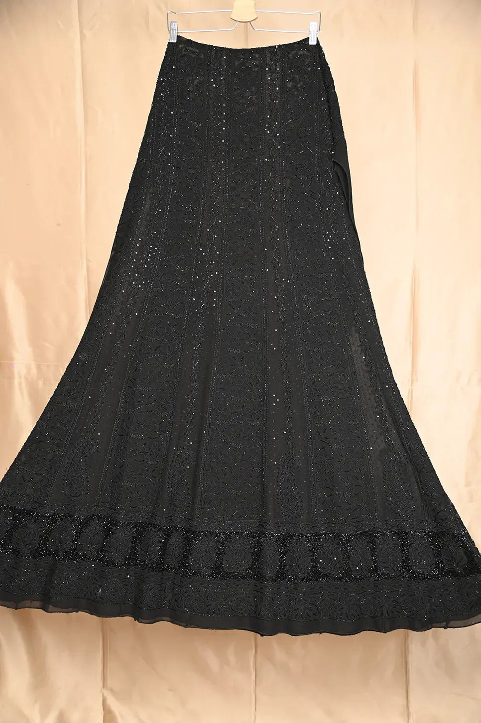 Viscose Anarkali - Semi Stitched - Pearl Work - Black - Lucknawi Chikankari