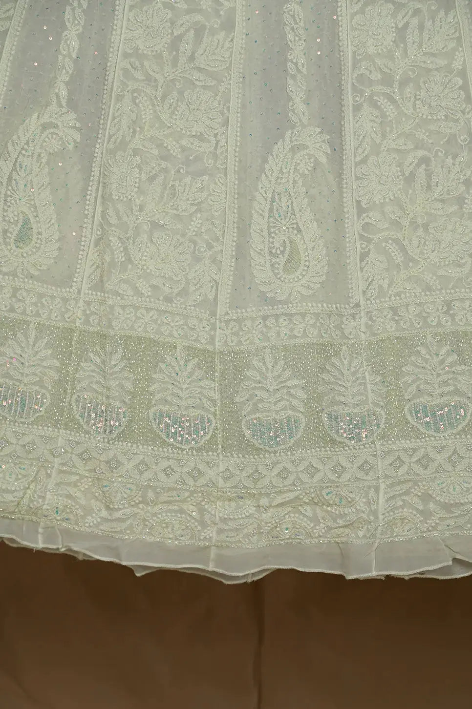 Viscose Anarkali - Semi Stitched - Pearl Work - Apple Green - Lucknawi Chikankari