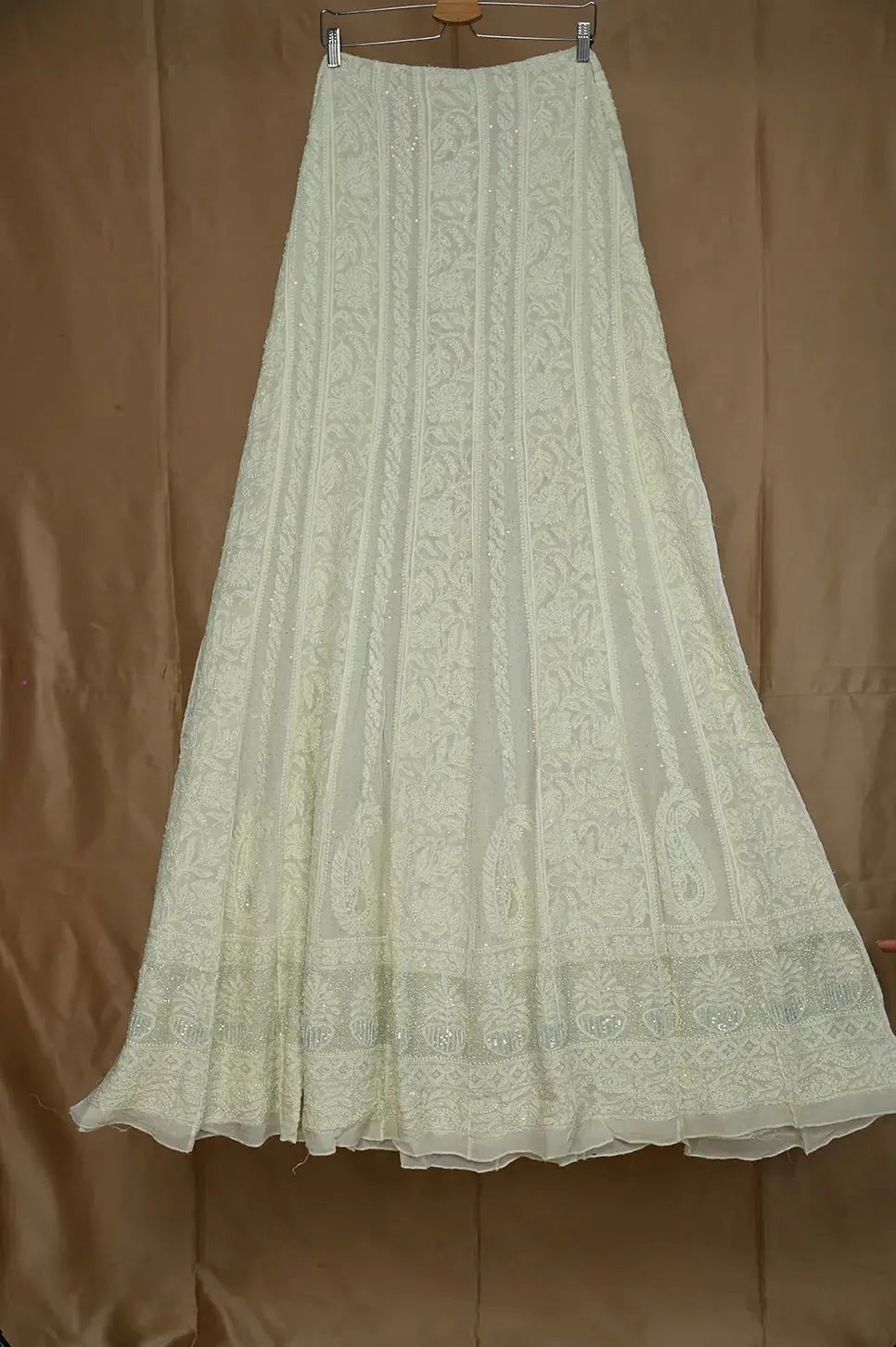 Viscose Anarkali - Semi Stitched - Pearl Work - Apple Green - Lucknawi Chikankari