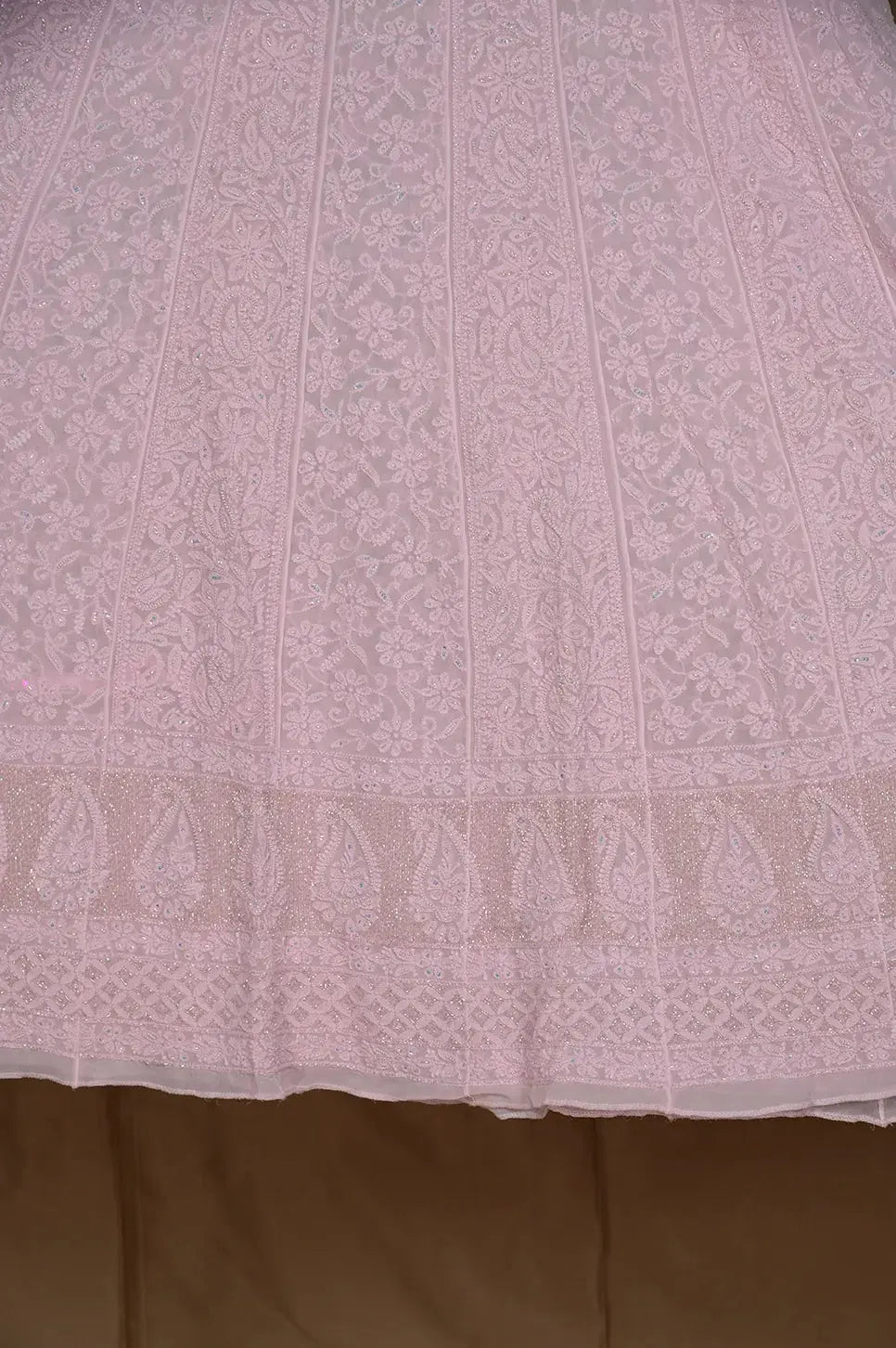 Viscose Anarkali - Semi Stitched - Pearl Work - Baby Pink - ARIAA CHIKANKARI