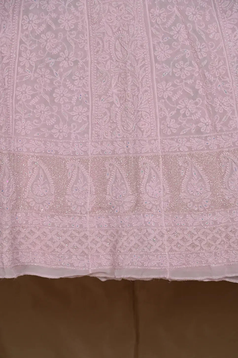 Viscose Anarkali - Semi Stitched - Pearl Work - Baby Pink - ARIAA CHIKANKARI