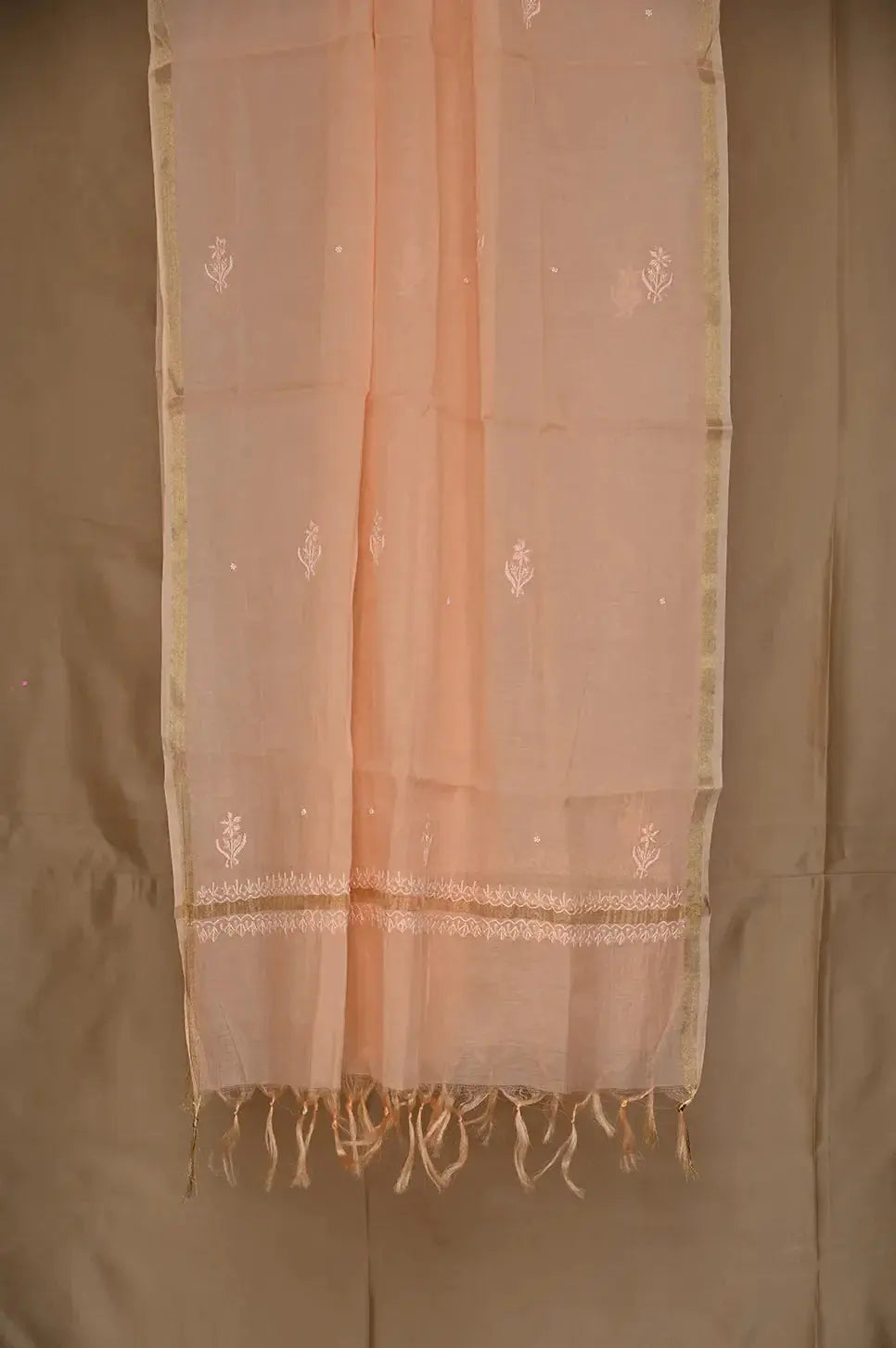 Mul Chanderi Anarkali - Orange 2 - Lucknawi Chikankari