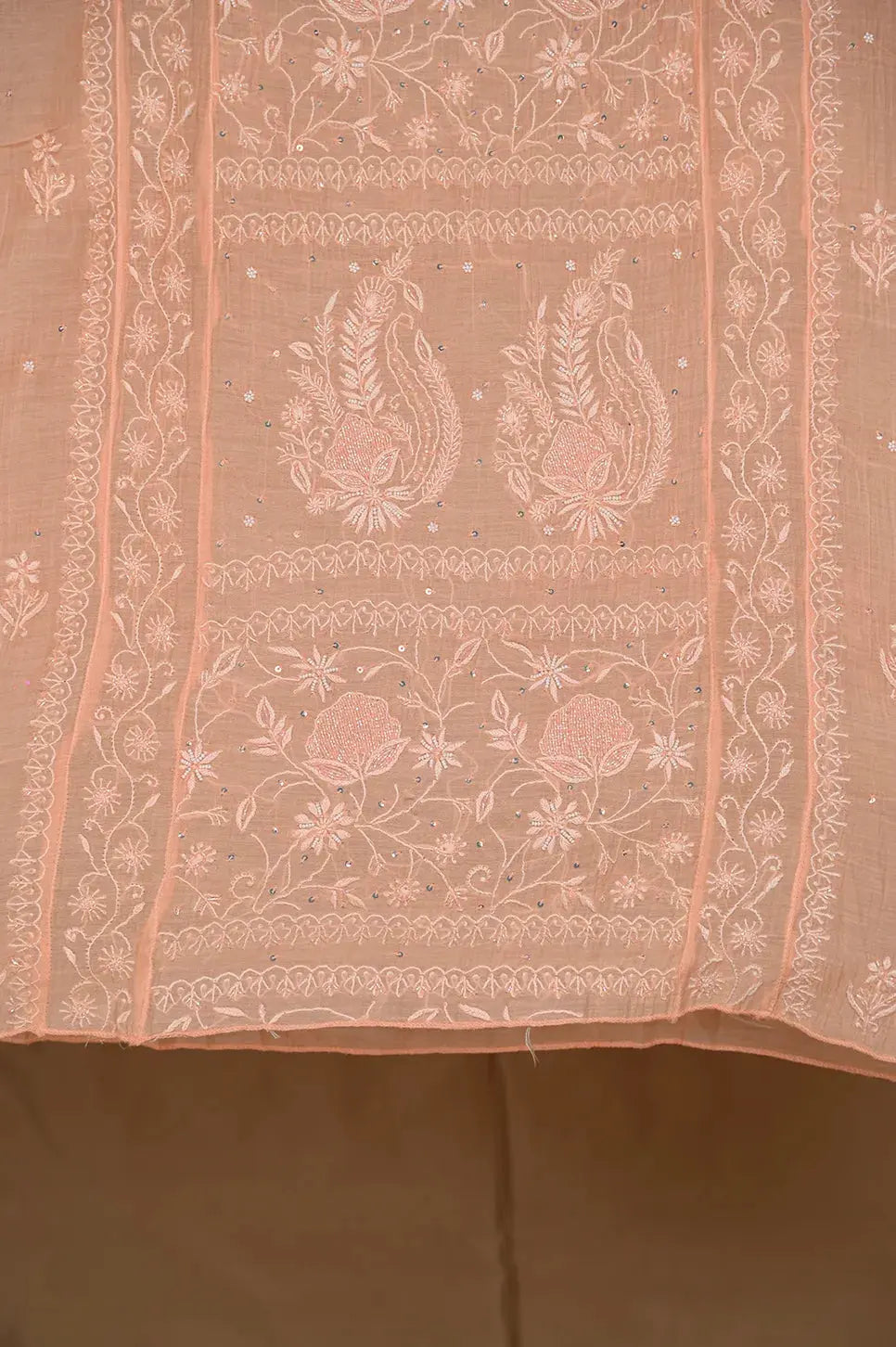 Mul Chanderi Anarkali - Orange 2 - Lucknawi Chikankari