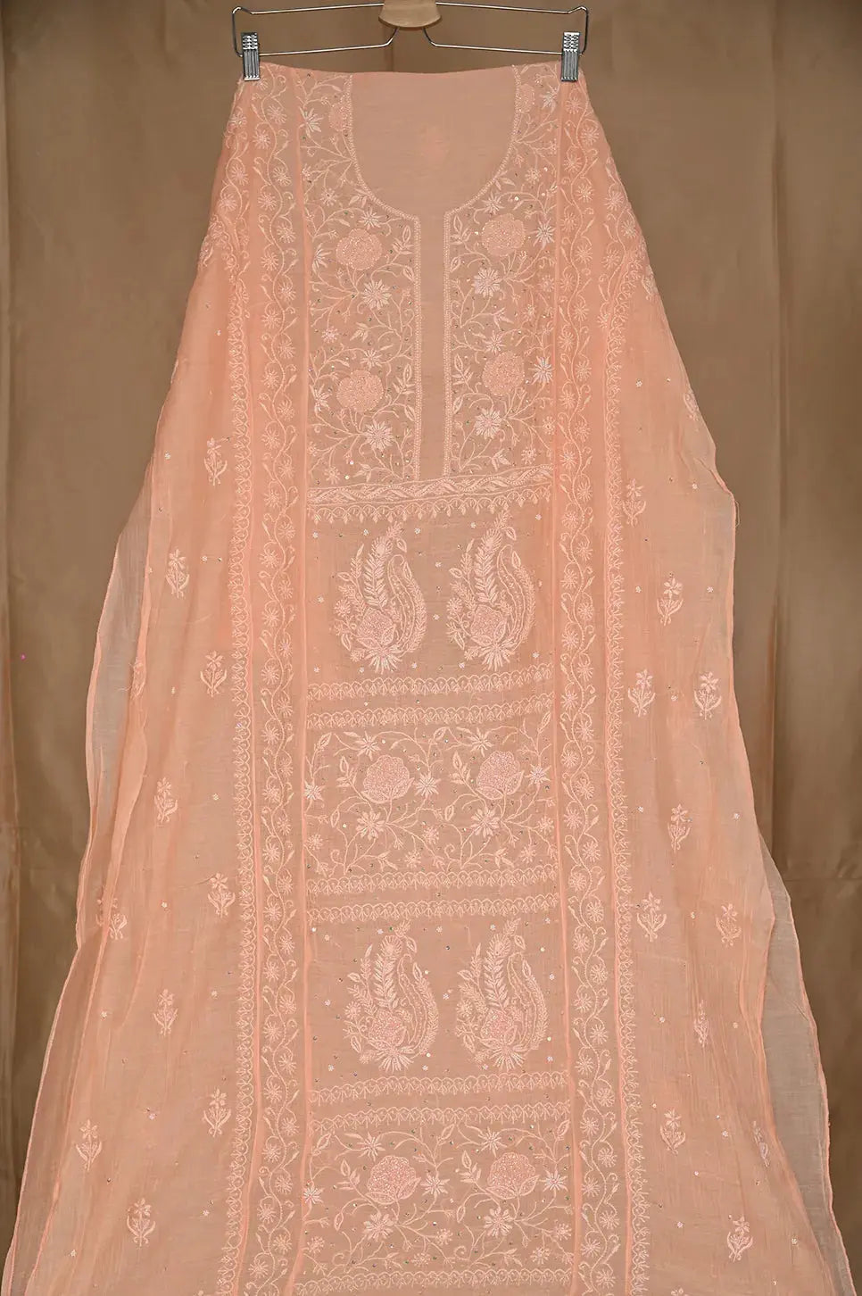 Mul Chanderi Anarkali - Orange 2 - Lucknawi Chikankari