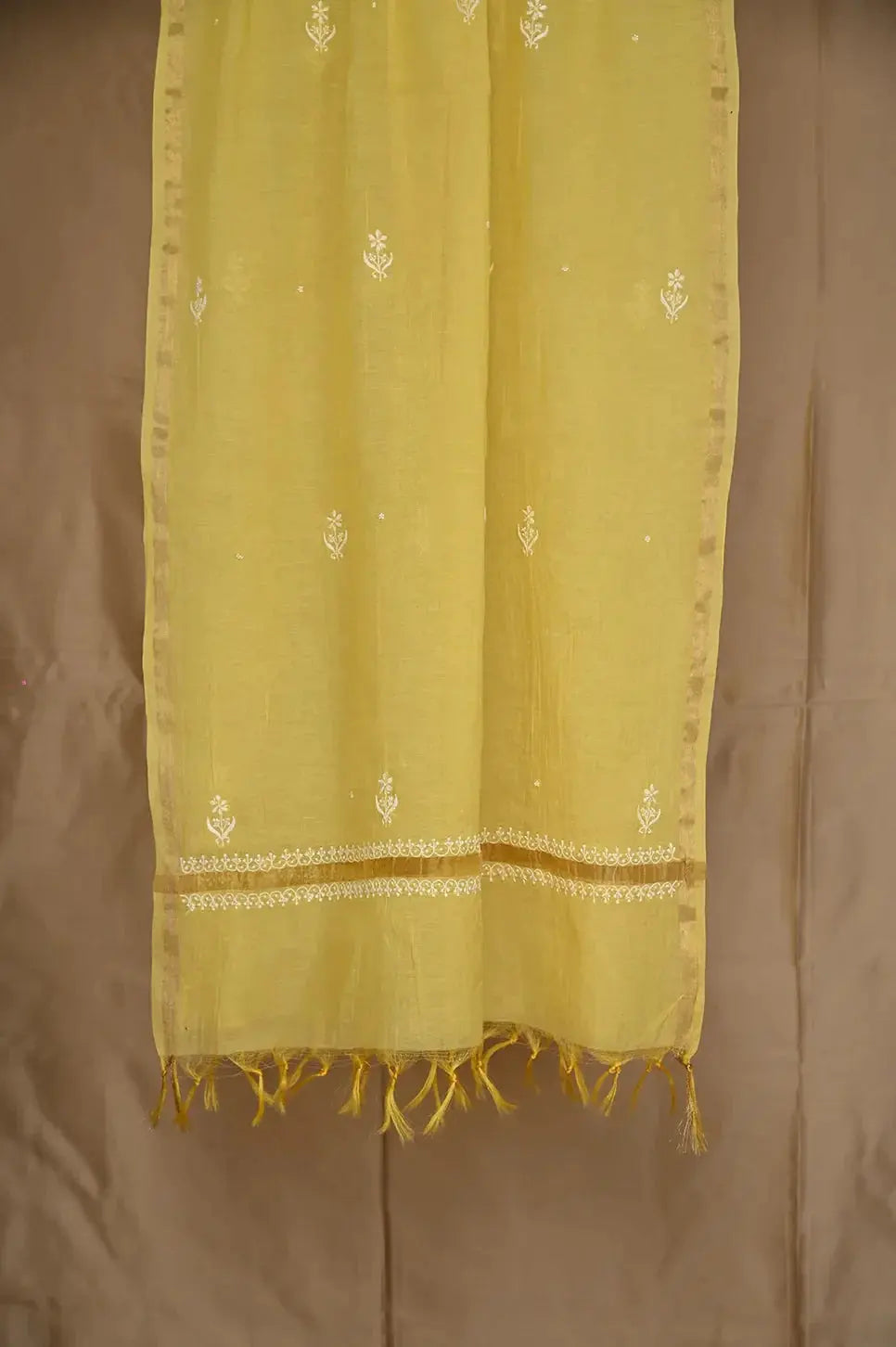 Mul Chanderi Anarkali - Yellow - Lucknawi Chikankari