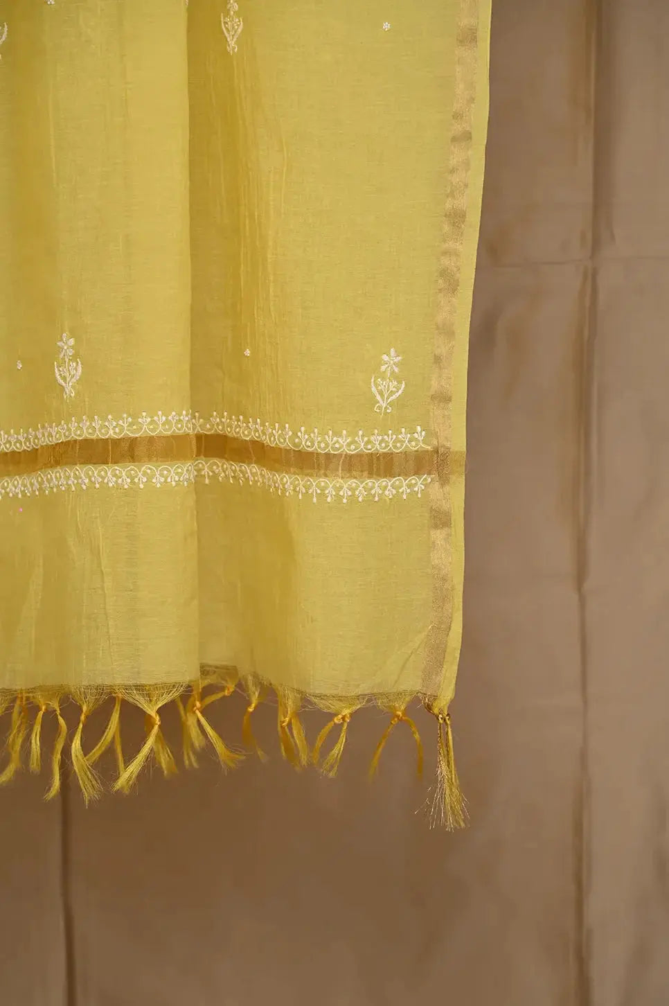 Mul Chanderi Anarkali - Yellow - Lucknawi Chikankari