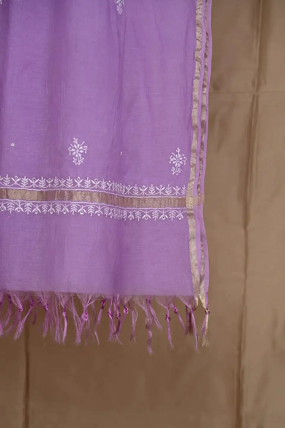 Mul Chanderi Anarkali - Purple - Lucknawi Chikankari