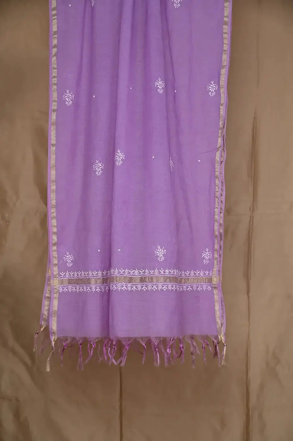 Mul Chanderi Anarkali - Purple - Lucknawi Chikankari