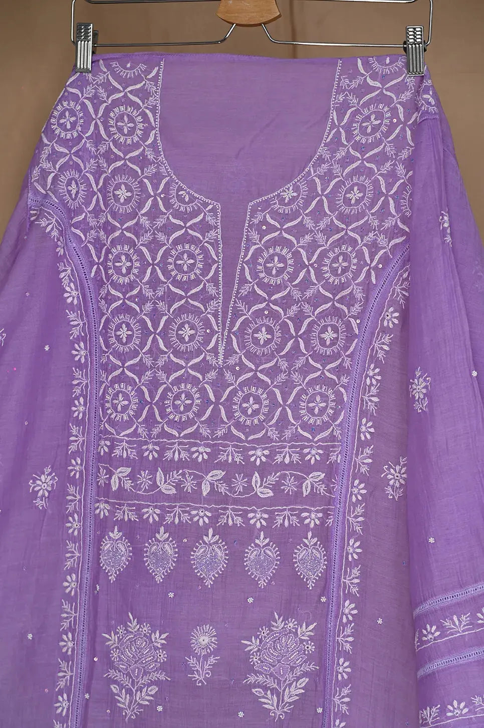 Mul Chanderi Anarkali - Purple - Lucknawi Chikankari