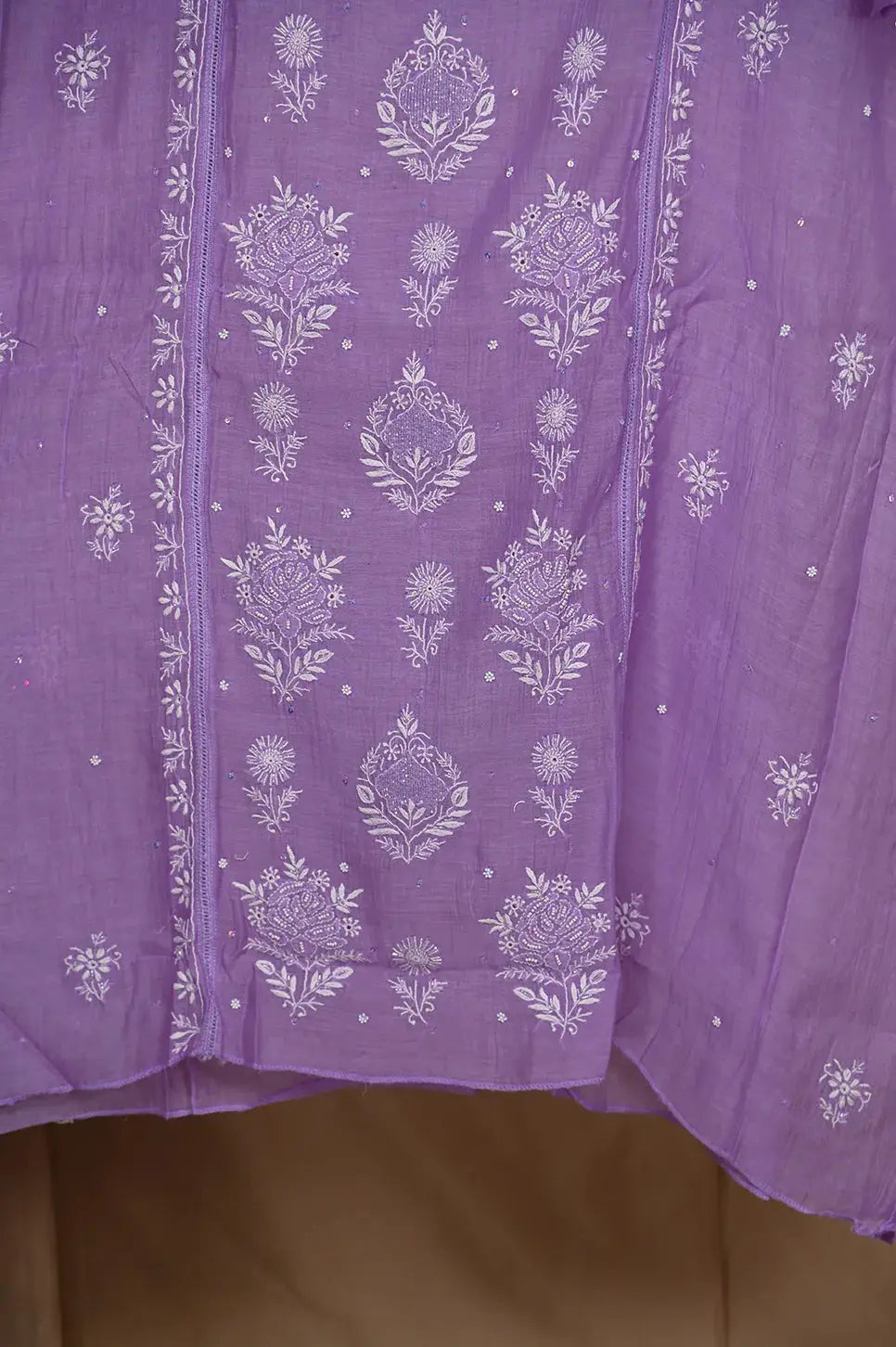 Mul Chanderi Anarkali - Purple - Lucknawi Chikankari