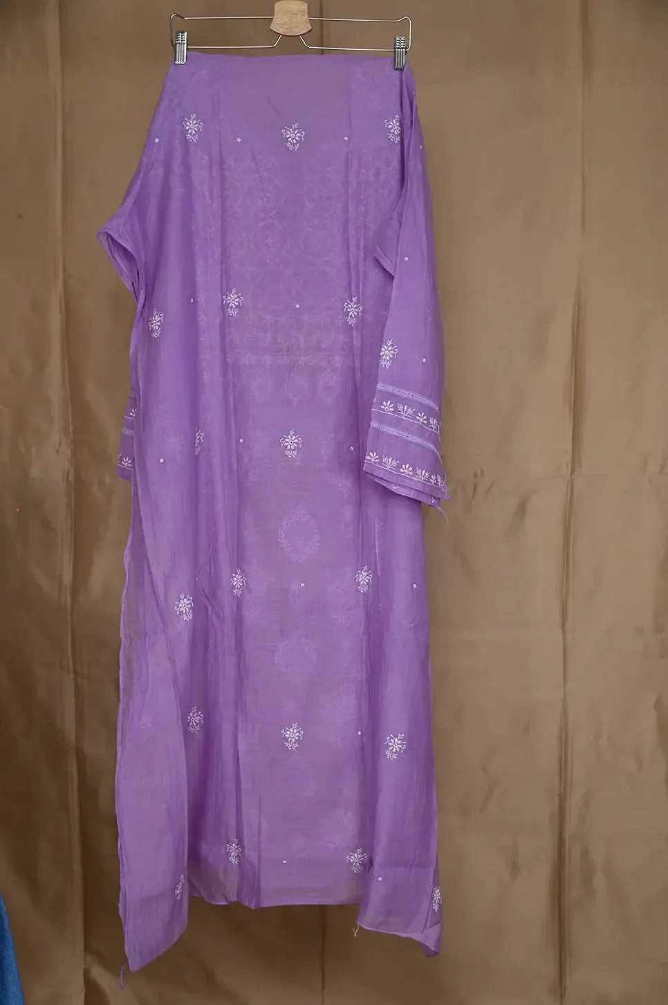 Mul Chanderi Anarkali - Purple - Lucknawi Chikankari