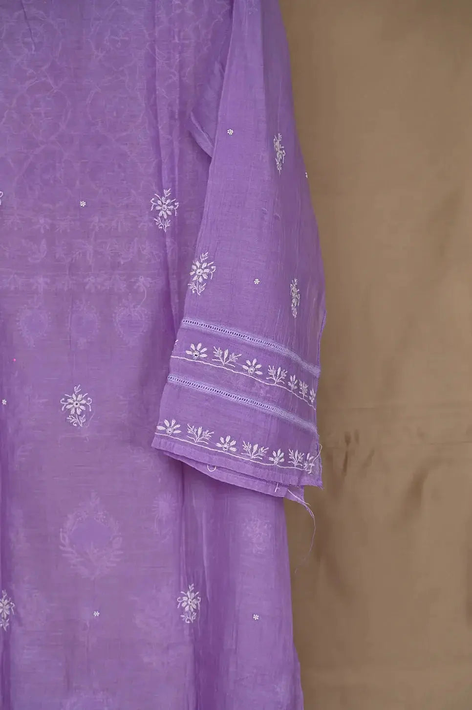 Mul Chanderi Anarkali - Purple - Lucknawi Chikankari