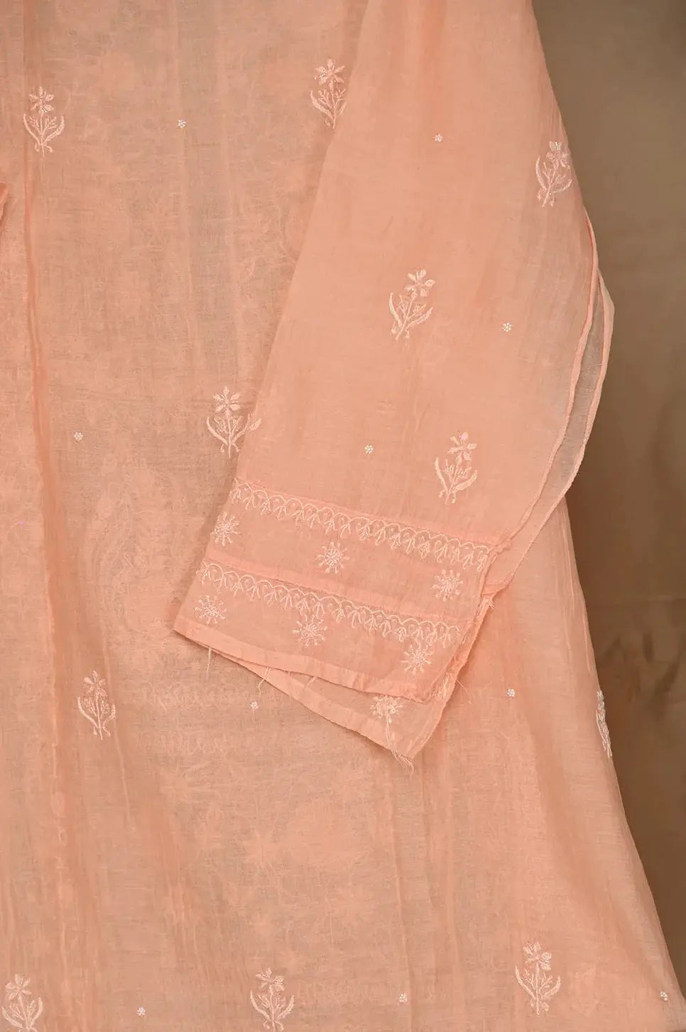 Mul Chanderi Anarkali - Orange 2 - Lucknawi Chikankari