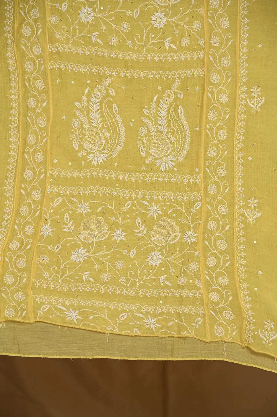 Mul Chanderi Anarkali - Yellow - Lucknawi Chikankari