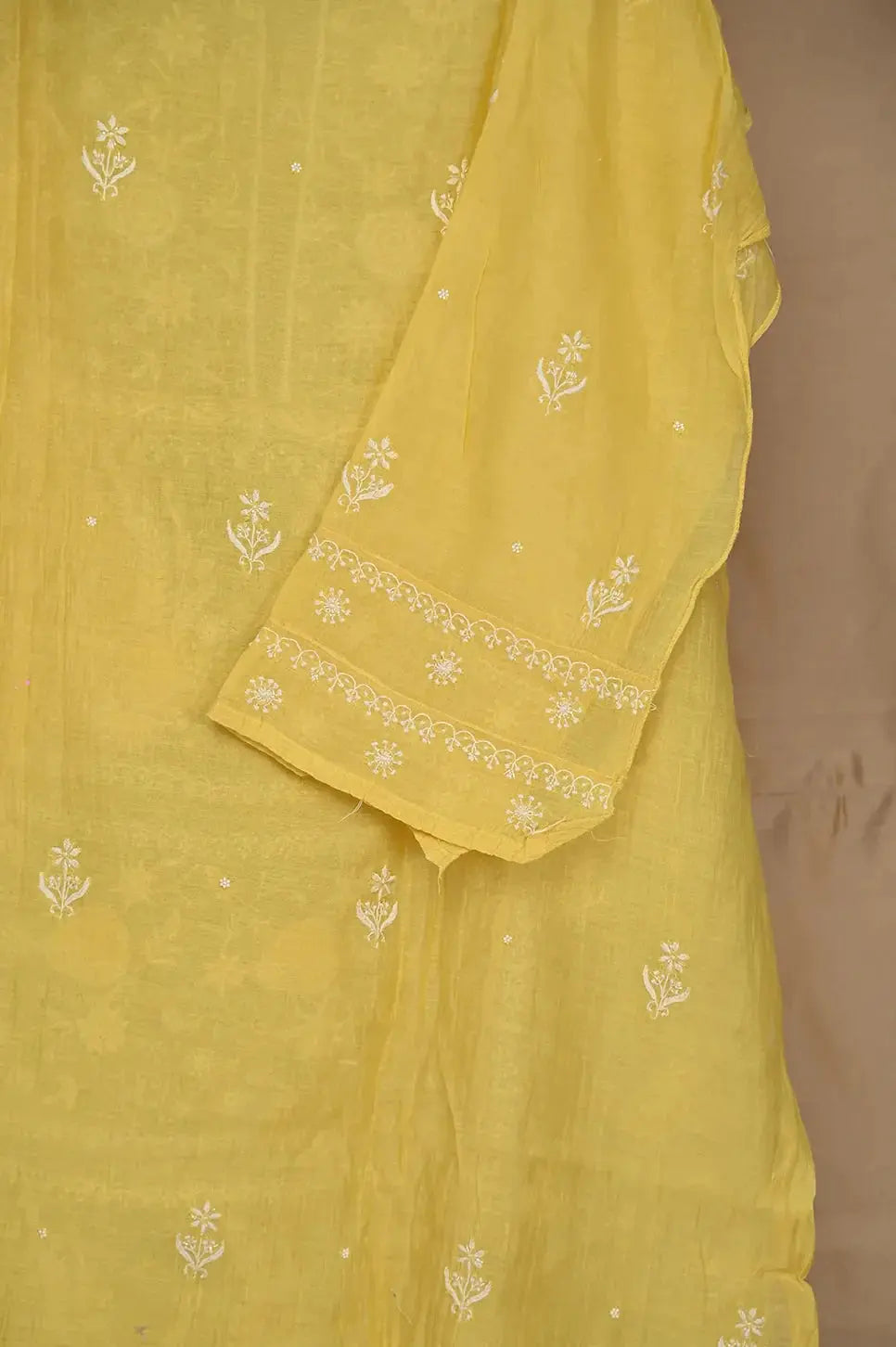 Mul Chanderi Anarkali - Yellow - Lucknawi Chikankari