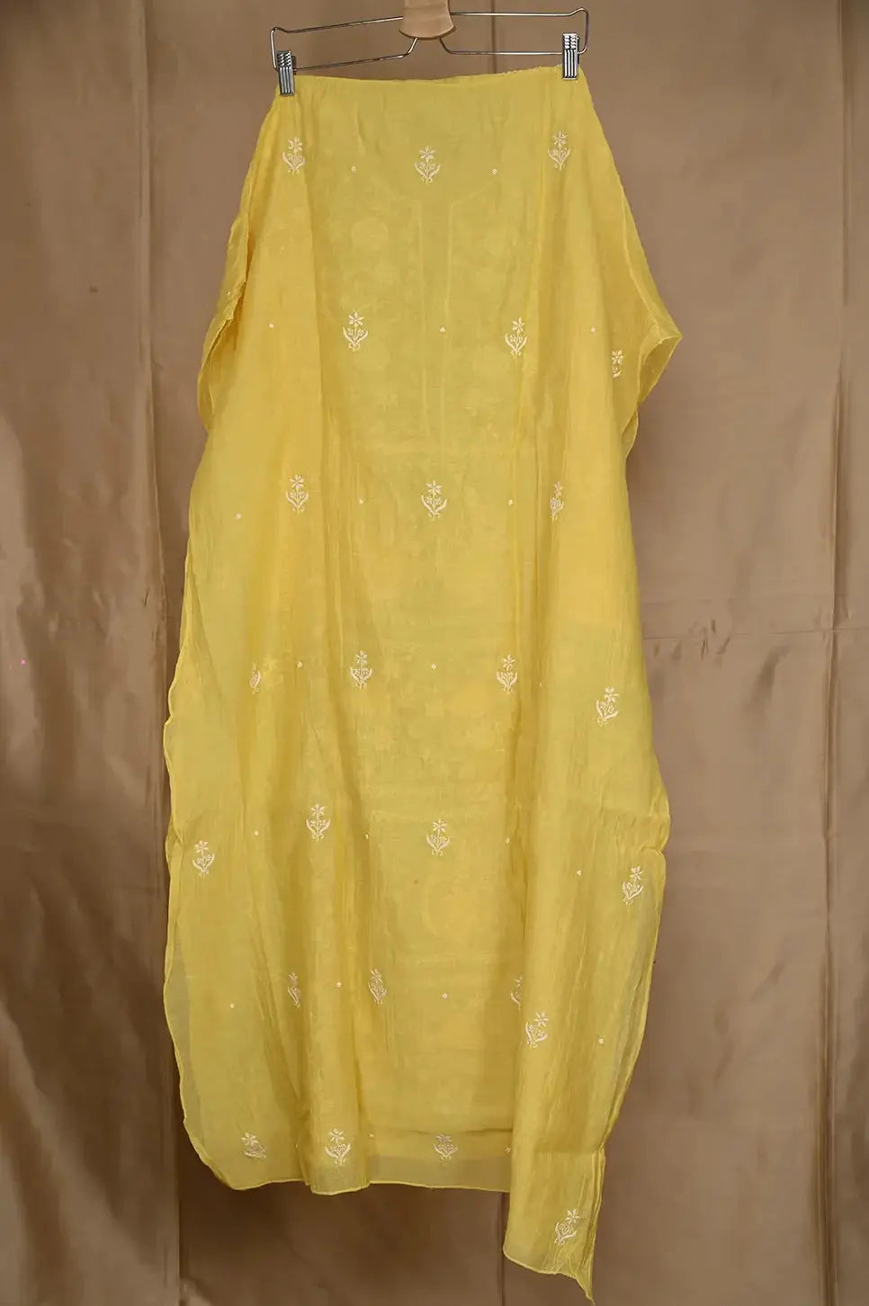 Mul Chanderi Anarkali - Yellow - Lucknawi Chikankari