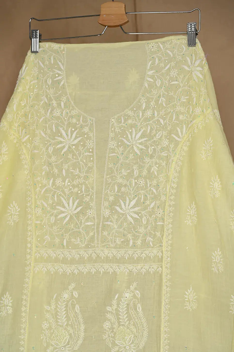 Mul Chanderi Anarkali - Lemon Yellow - Lucknawi Chikankari