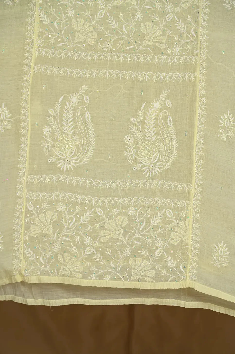 Mul Chanderi Anarkali - Lemon Yellow - Lucknawi Chikankari