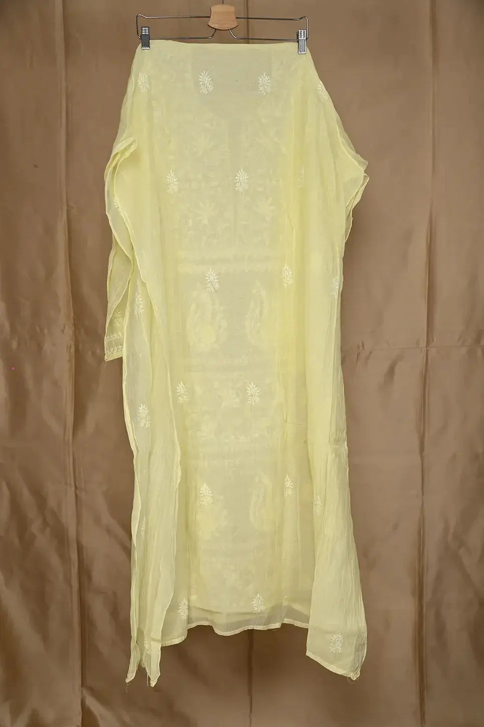 Mul Chanderi Anarkali - Lemon Yellow - Lucknawi Chikankari