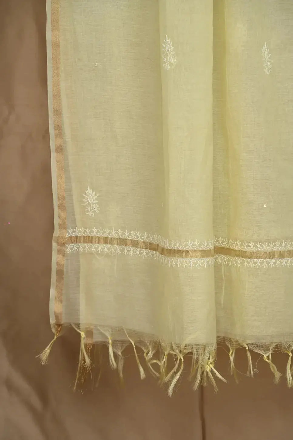 Mul Chanderi Anarkali - Lemon Yellow - Lucknawi Chikankari