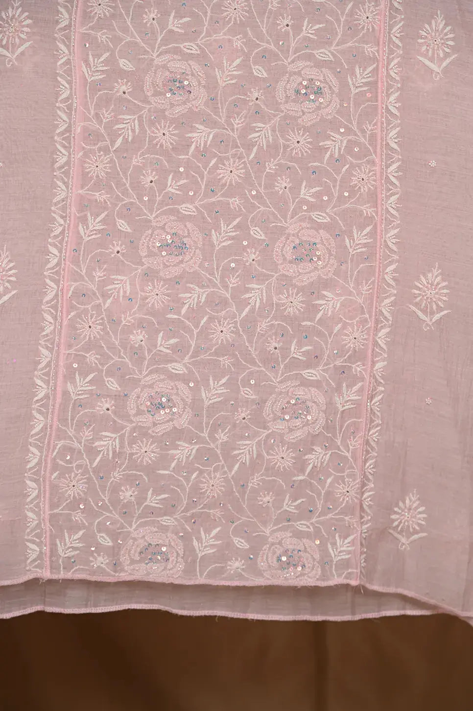 Mul Chanderi Anarkali - Baby Pink 2 - Lucknawi Chikankari