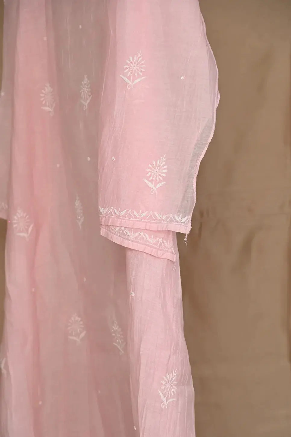 Mul Chanderi Anarkali - Baby Pink 2 - Lucknawi Chikankari