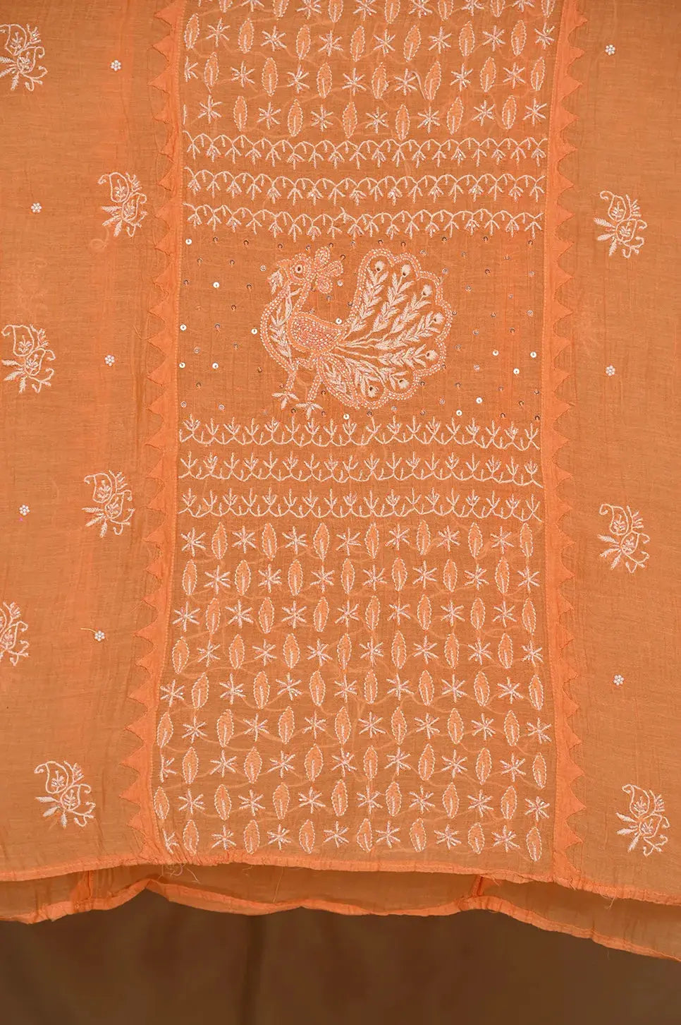 Mul Chanderi Anarkali - Orange - Lucknawi Chikankari