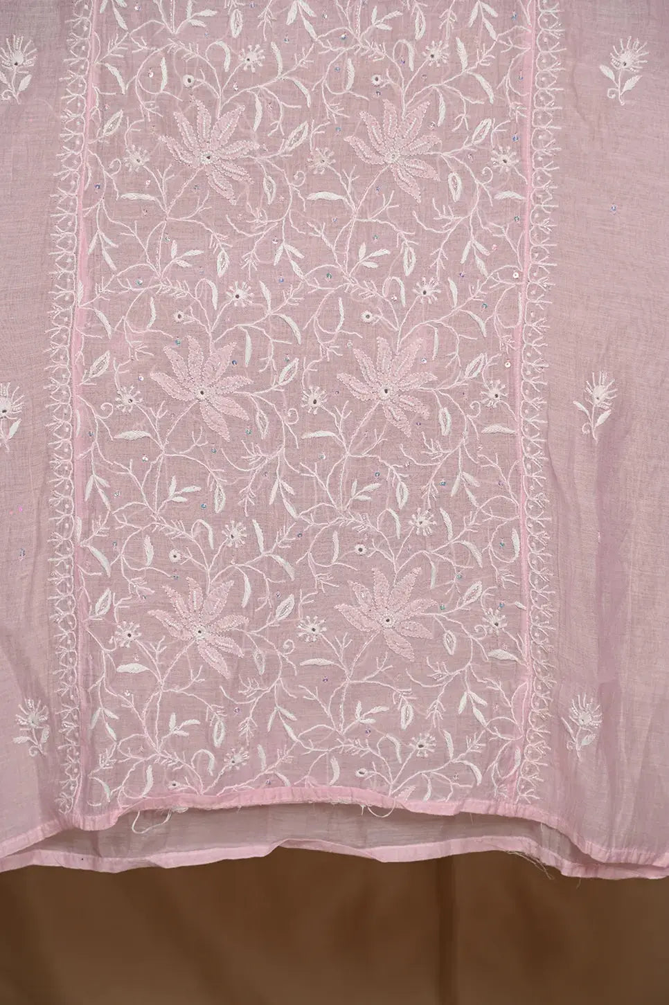 Mul Chanderi Anarkali - Baby Pink - Lucknawi Chikankari