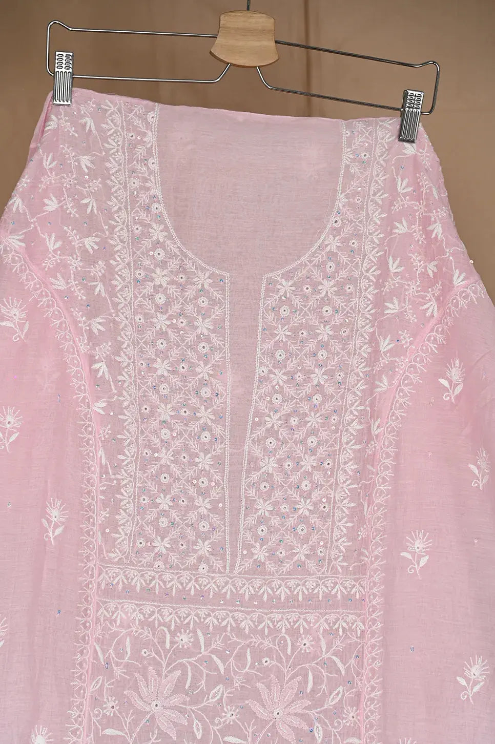 Mul Chanderi Anarkali - Baby Pink - Lucknawi Chikankari