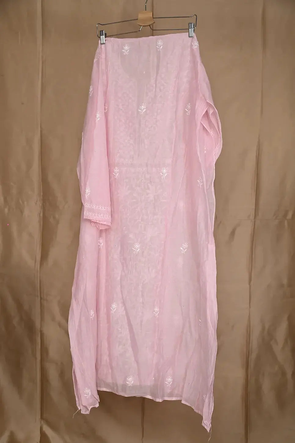 Mul Chanderi Anarkali - Baby Pink - Lucknawi Chikankari