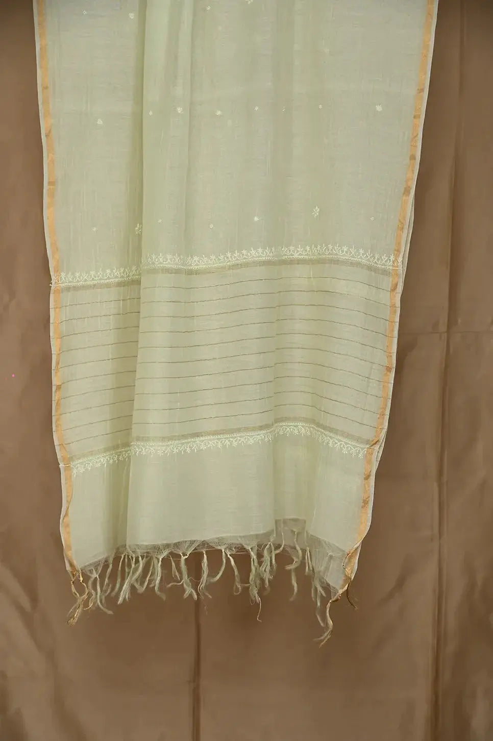 Mul Chanderi Length with Dupatta (with Pearl) - Lemon Yellow 3 - Lucknawi Chikankari