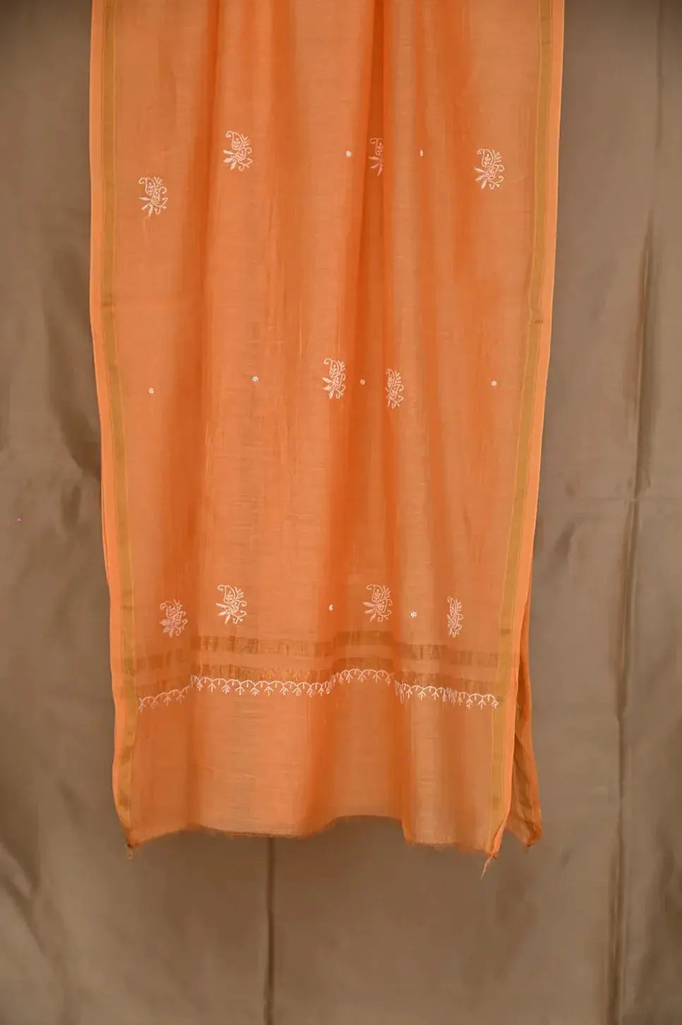 Mul Chanderi Anarkali - Orange - Lucknawi Chikankari