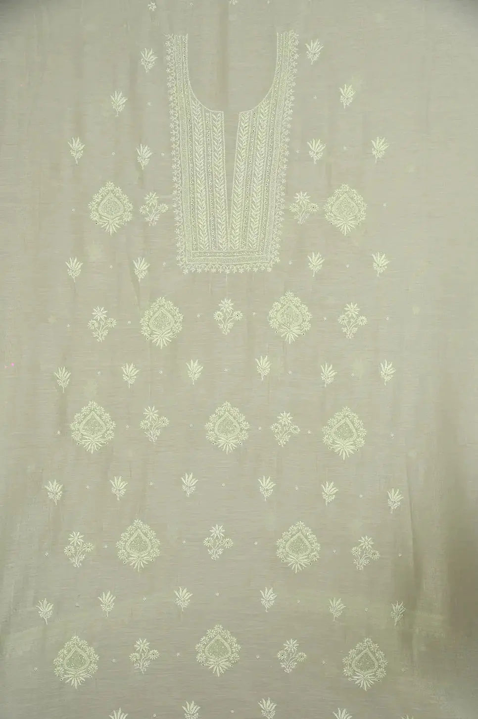 Mul Chanderi Length with Dupatta (with Pearl) - Lemon Yellow 3 - Lucknawi Chikankari