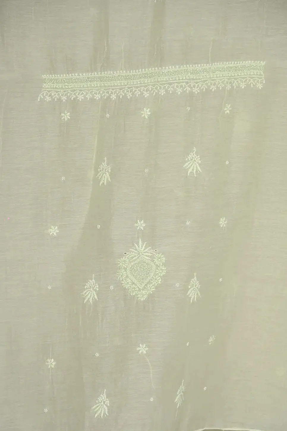 Mul Chanderi Length with Dupatta (with Pearl) - Lemon Yellow 3 - Lucknawi Chikankari