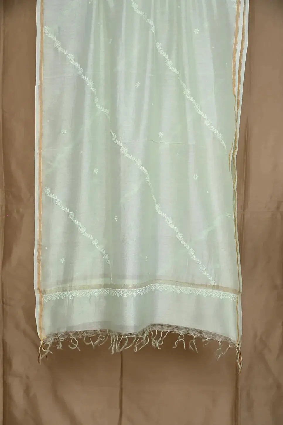 Chanderi Length with Dupatta - Sage Green: adorned with Authentic Lucknawi Chikankari Details