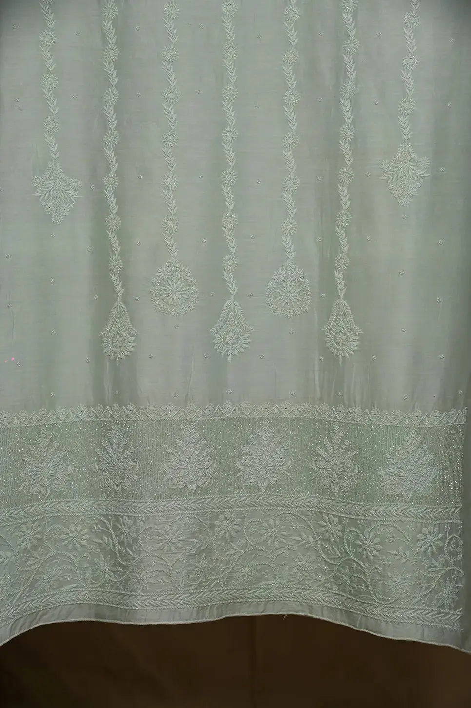 Chanderi Length with Dupatta - Sage Green: adorned with Authentic Lucknawi Chikankari Details