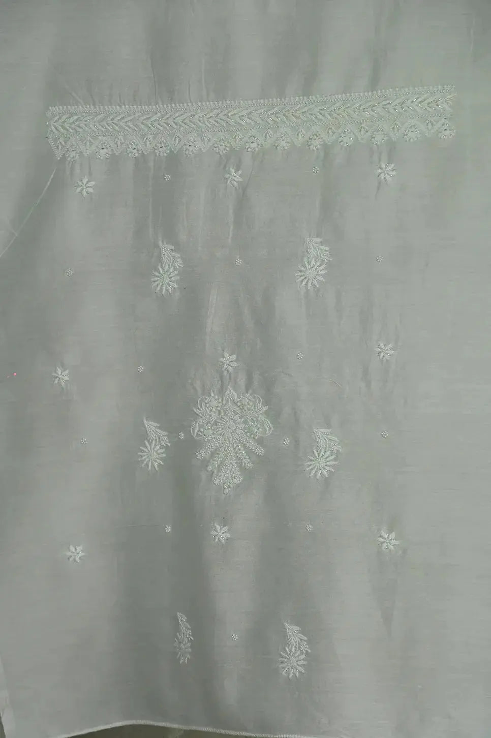 Chanderi Length with Dupatta - Sage Green: adorned with Authentic Lucknawi Chikankari Details