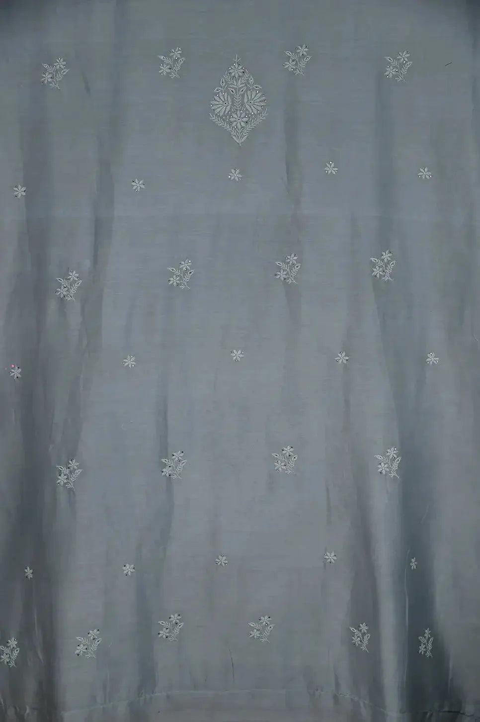 Chanderi Length Mukaish with Dupatta - Grey - Lucknawi Chikankari