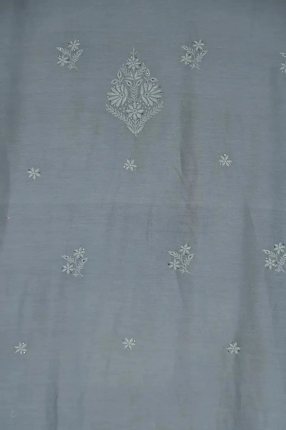 Chanderi Length Mukaish with Dupatta - Grey - Lucknawi Chikankari