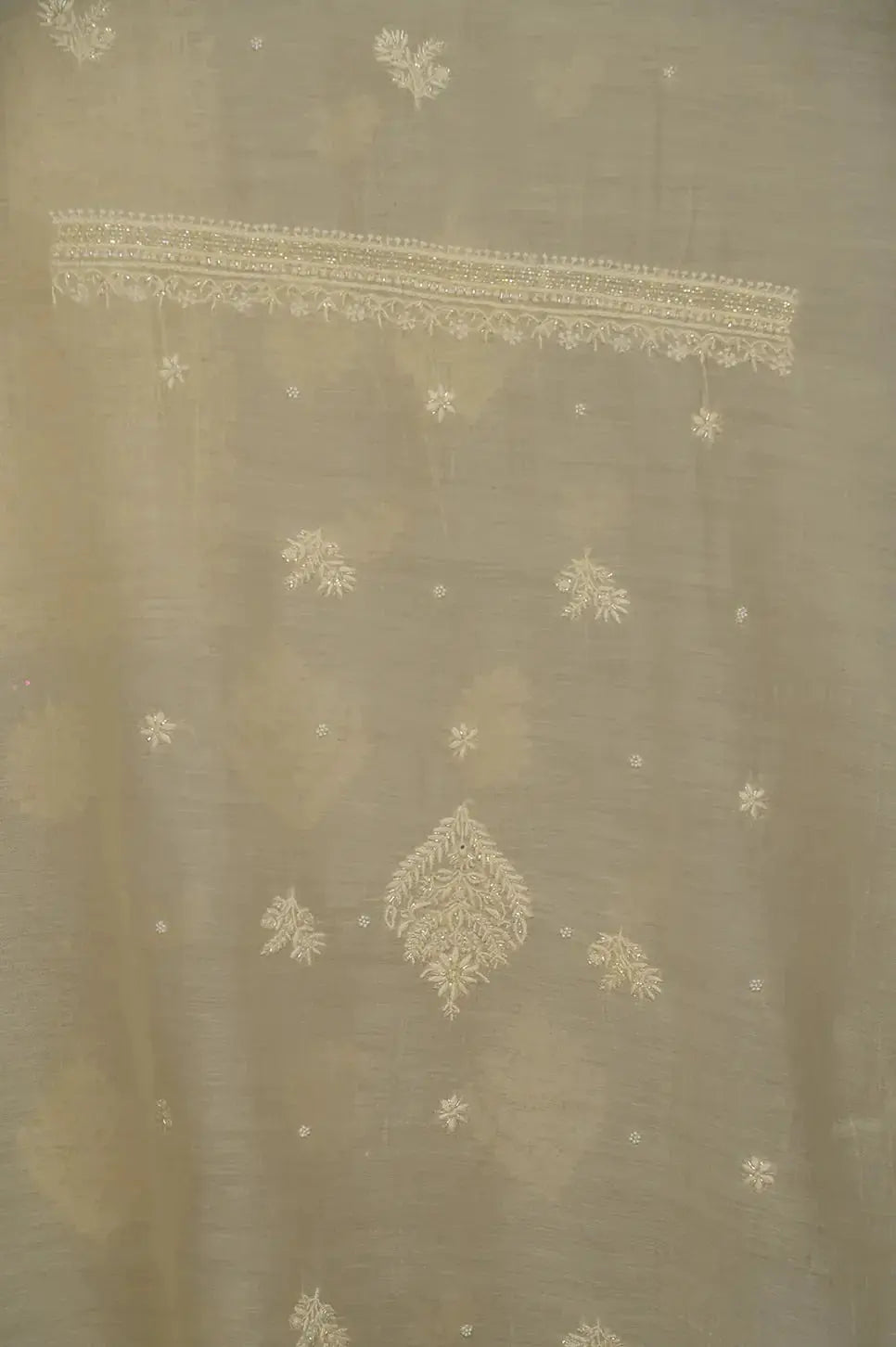 Mul Chanderi Length with Dupatta (with Pearl) - Lemon Yellow 2 - Lucknawi Chikankari