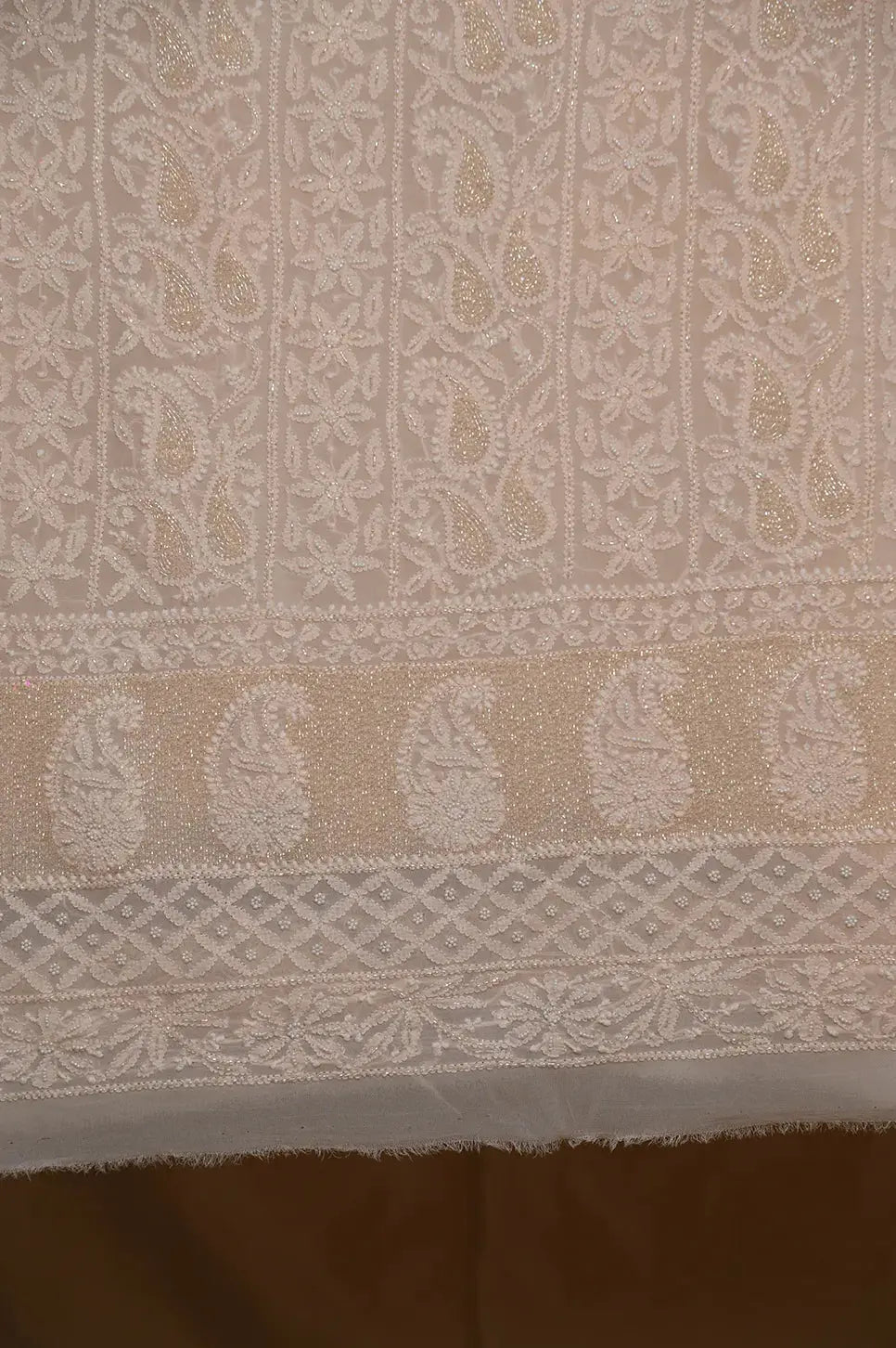 Viscose Length with Dupatta - Peach 3 - Lucknawi Chikankari