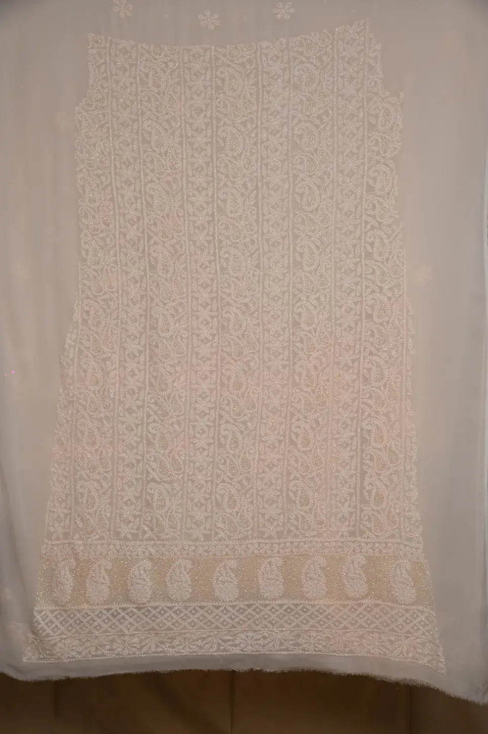 Viscose Length with Dupatta - Peach 3 - Lucknawi Chikankari