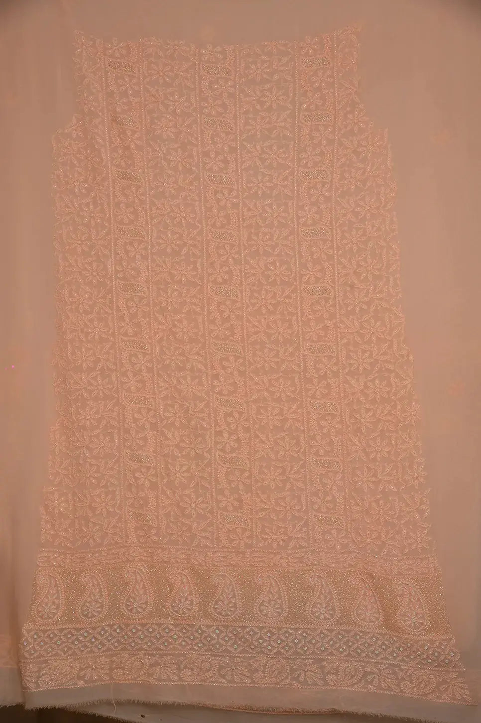 Viscose Length with Dupatta - Peach 2 - Lucknawi Chikankari