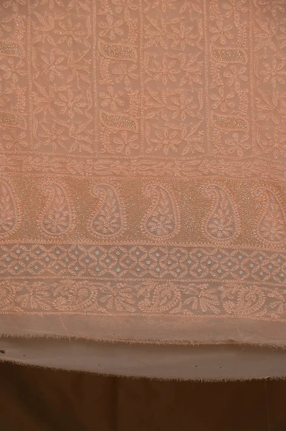 Viscose Length with Dupatta - Peach 2 - Lucknawi Chikankari