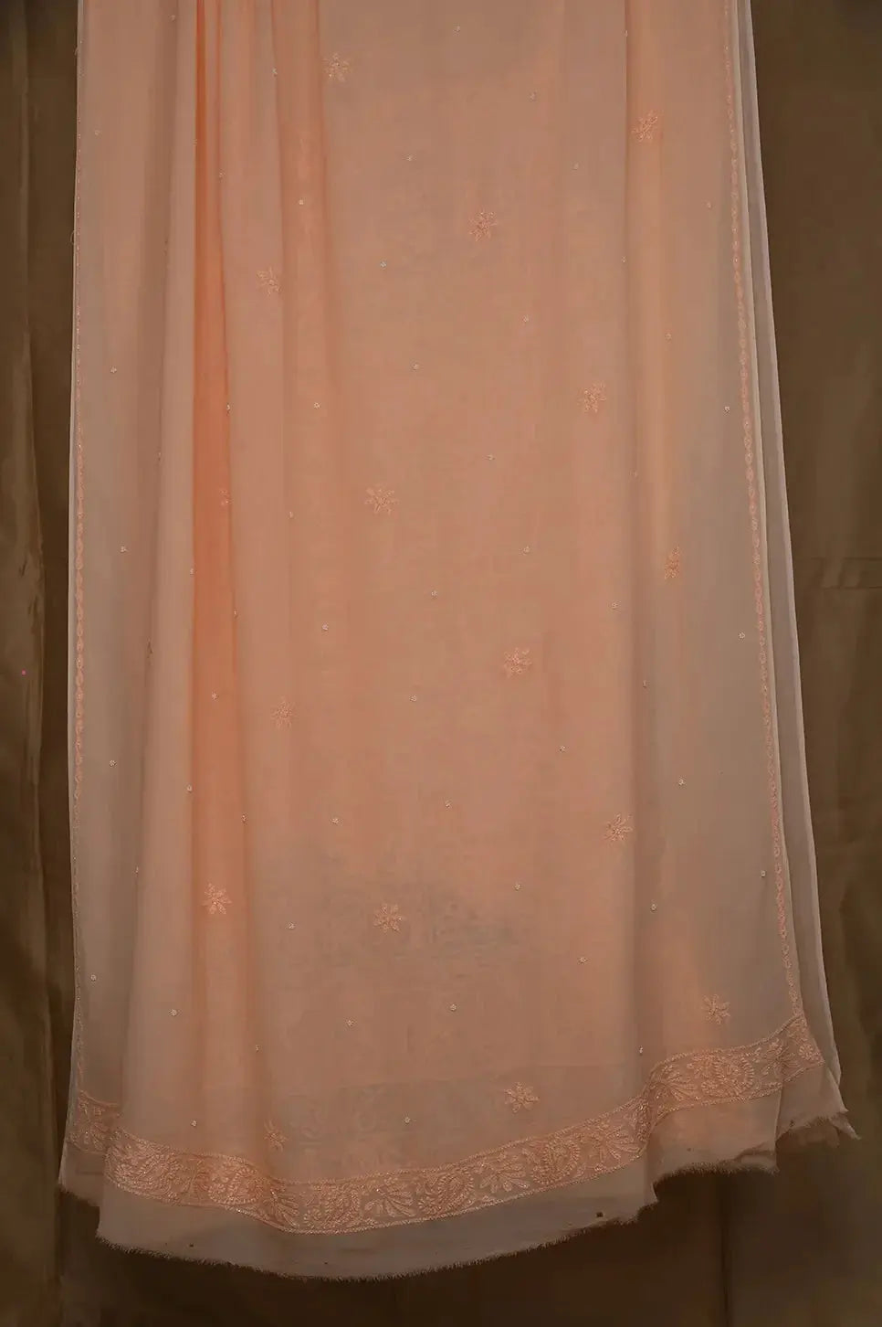 Viscose Length with Dupatta - Peach 2 - Lucknawi Chikankari