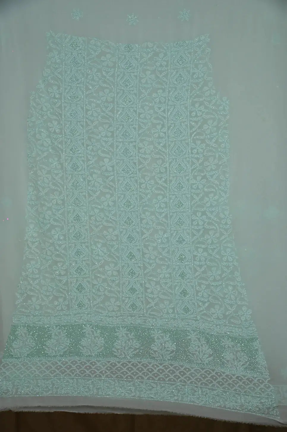 Viscose Length with Dupatta - Cyan Blue 2 - Lucknawi Chikankari